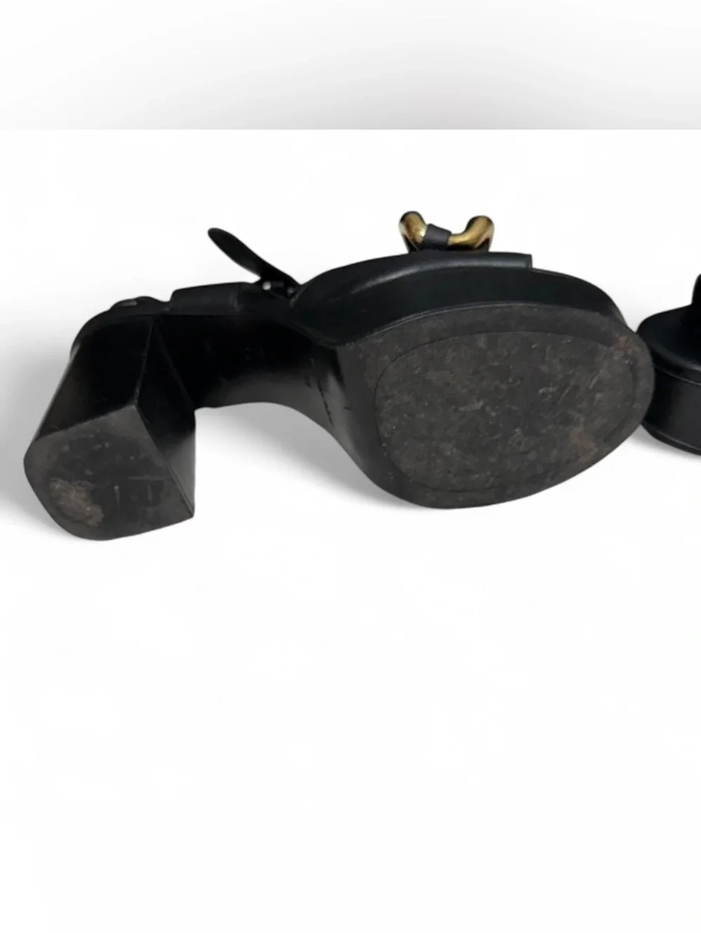 See By Chloe Black Leather Platform Sandals with Gold Accent